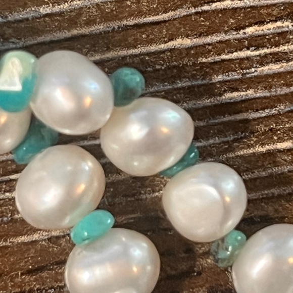 Rare Fresh Water Pearls & Turquoise Three Strand Necklace - Picture 9 of 14